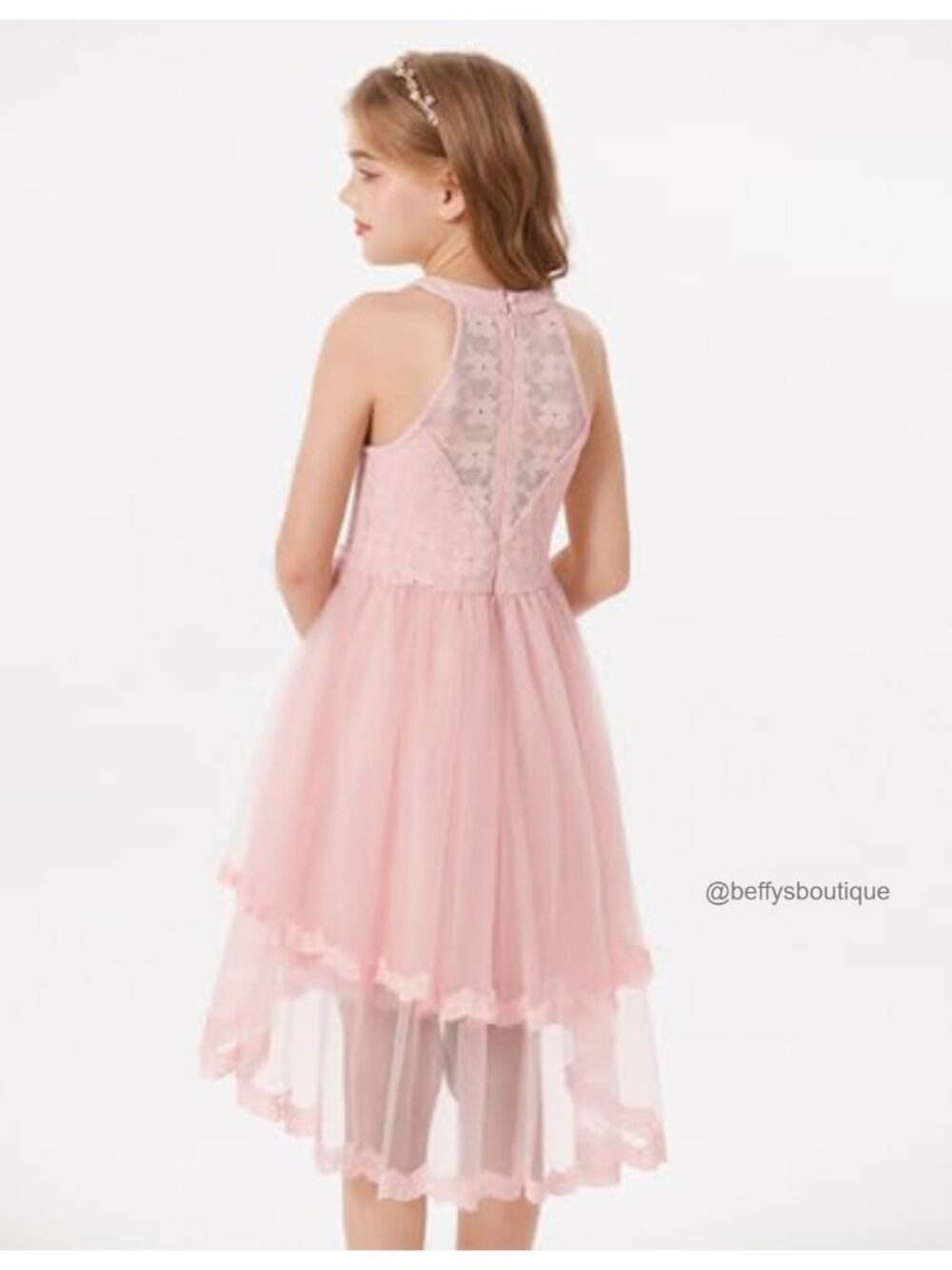 Flower Girl Dress Kids Wedding Lace Tulle Princess High Low Formal Party - Picture 5 of 6